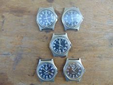 5 x Genuine British Army CWC quartz wrist watches which are suitable for spares or repairs