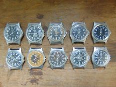 10 x Genuine British Army CWC quartz wrist watches which are suitable for spares or repairs