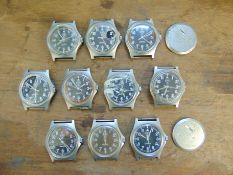 10 x Genuine British Army CWC quartz wrist watches which are suitable for spares or repairs