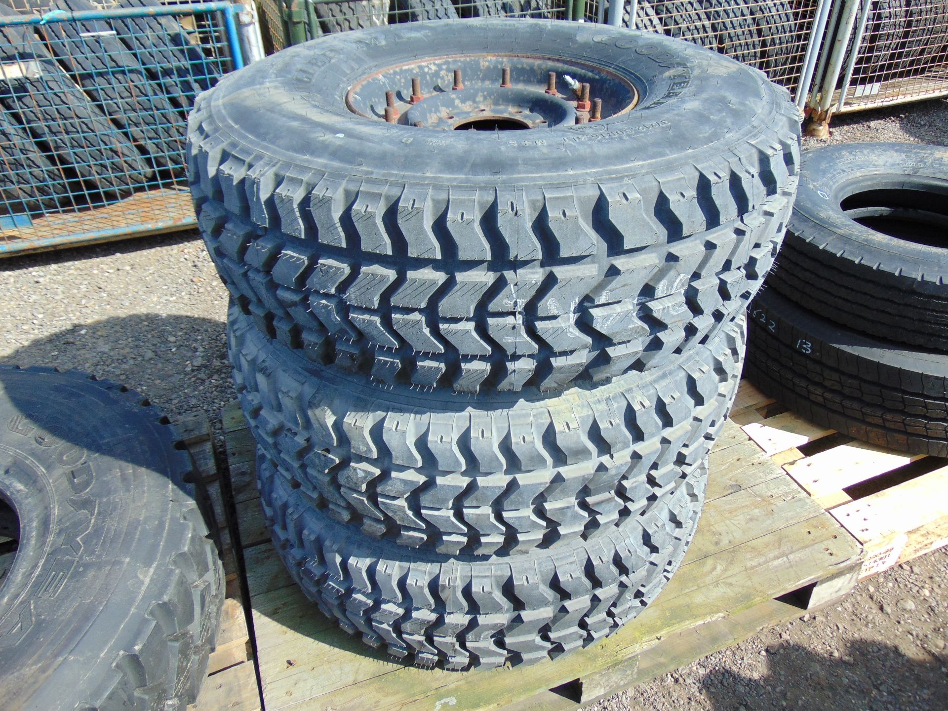 3 x Goodyear Wrangler MT 37x12.50 R16.5LT Tyres with 8 Stud Rims