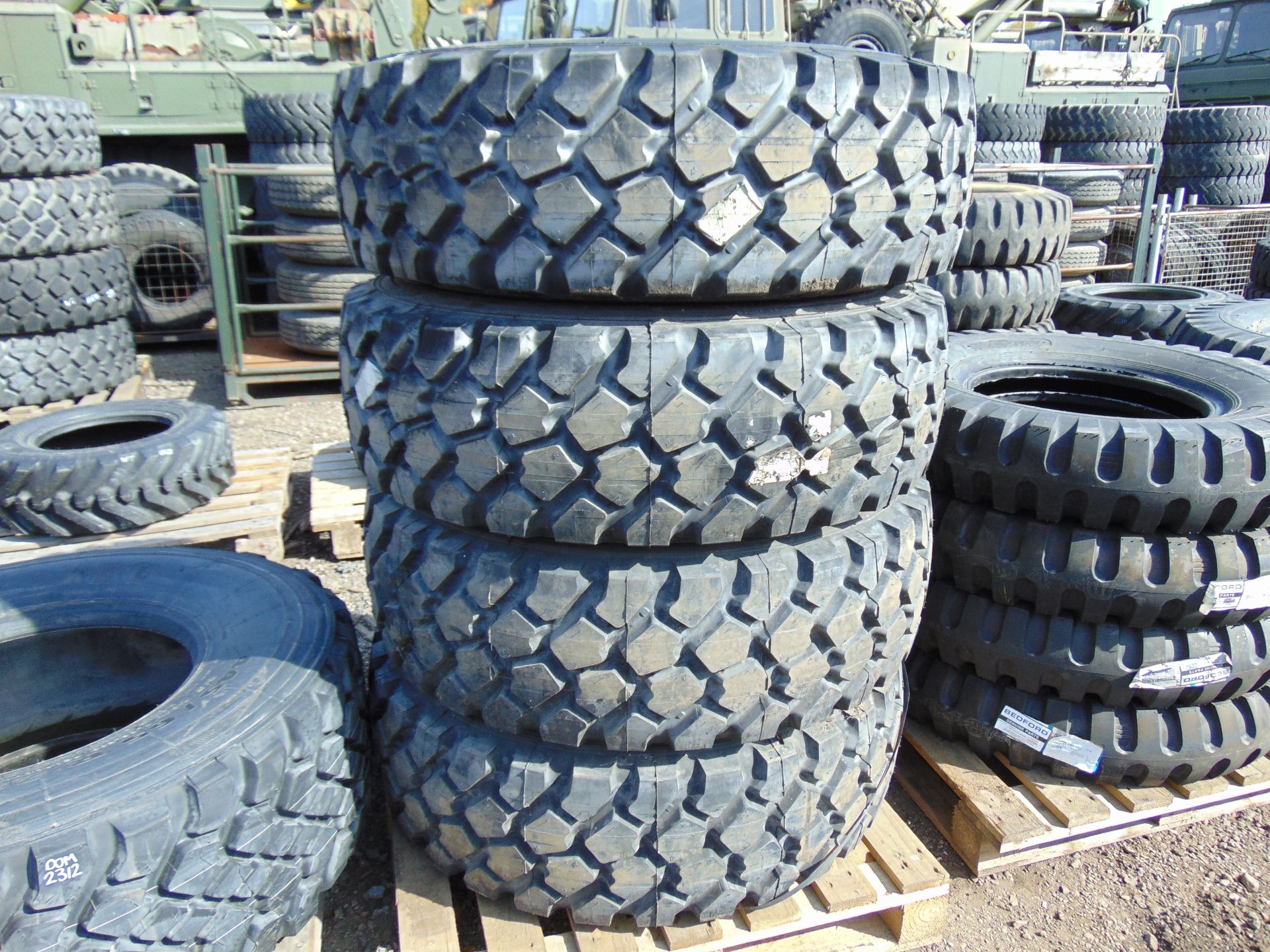 4 x Michelin XZL 365/85 R20 Tyres with Runflat Inserts and 10 Stud Rims