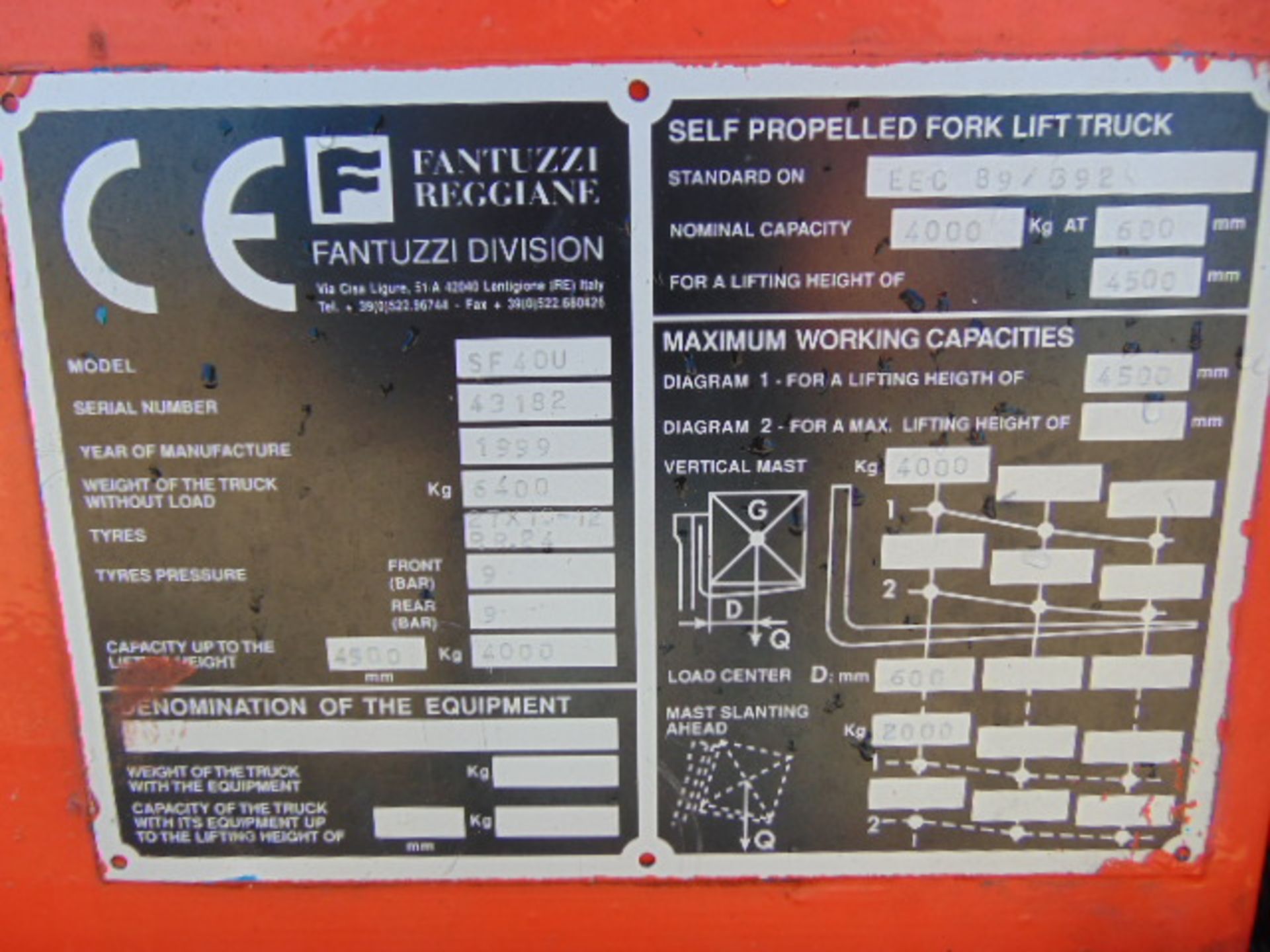 FANTUZZI SF40U 4000kg Sideloader Forklift - Image 15 of 15