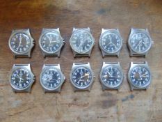 10 x Genuine British Army CWC quartz wrist watches which are suitable for spares or repairs