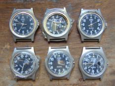 6 x Genuine British Army CWC quartz wrist watches which are suitable for spares or repairs