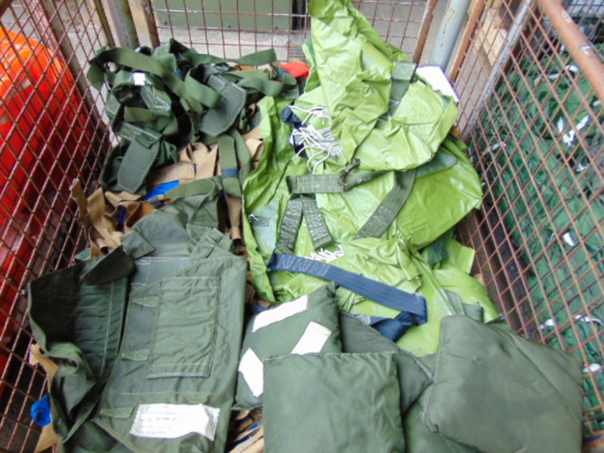 Stillage of Parachute Bags, Straps etc