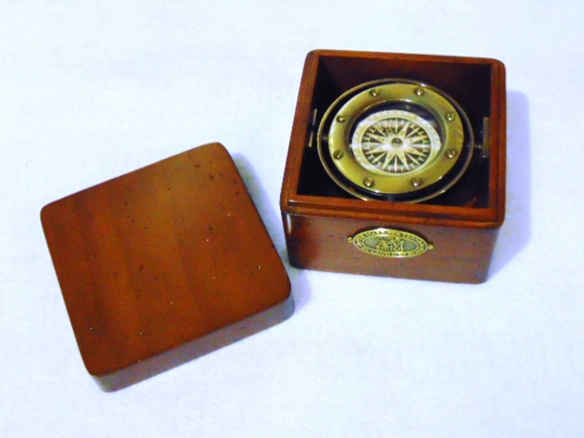 Solid Bronze Gimbaled Lifeboat Compass in Wood Box