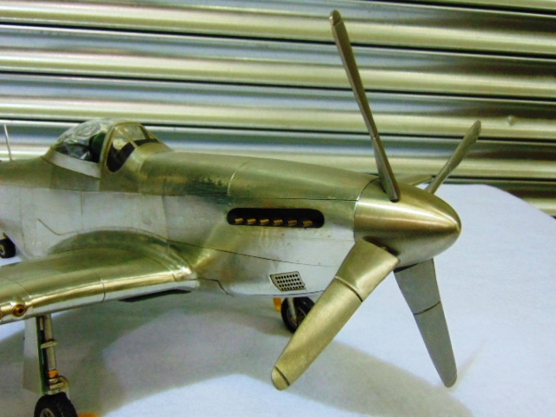 WWII Mustang P-51 Fighter Polished Aluminum Model - Image 9 of 11