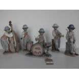 A Lladro five-piece jazz band, unboxed,. Condition: one drum stick missing on drummer