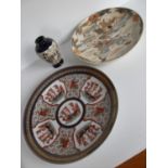 A Satsuma charger 31 cm diameter decorated with a warrior, another 37 cm diameter with profuse