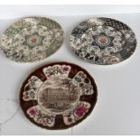 Two Mason's ironstone applique hand-painted plates and a Christmas 1977 plate (3) all in good