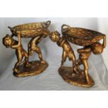 Charles Théodore Perron (1862-1934), a pair of gilt bronze spelter figural groups. Two putti