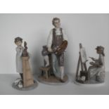 Three retired Lladro figurines: Little Sculptor, Artistic Endeavour and Still Life all without