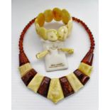 Bernstein Art Deco-style honey Danish amber necklace with alternating butterscotch egg flat