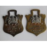 Two brass RSPCA London Cart Horse Parade Merit Badges, 1921 and 1925 (2)