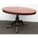 A Victorian mahogany oval flip-top centre table on an elaborately carved quadruped base with