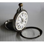 A Victorian silver lady's stem-wind fob watch with embossed case, Roman numerals, enamel and gold