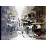 Indistinctly signed, HONG KONG STREET SCENES, two, oil on canvas, signed bottom right, circa 1969 (