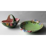 A Maling lustre ware basket with floral decoration and another similar oval Maling dish (2) both