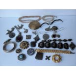 A selection of silver necklaces, brooches and mixed costume jewellery