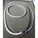 A cased silver necklace with two semi-precious stones and a silver bangle (2)