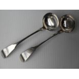 A pair of Regency silver sauce ladles by William Russell, 16cm, Glasgow 1826