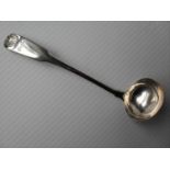 A George III silver sauce ladle, inscribed Brown and fiddle/shell terminal, 16cm, Edinburgh 1814