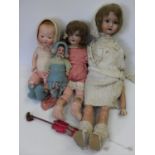 Four Armand Marseille bisque headed dolls with composite body, stamped: A.M. Germany 351.14.K (