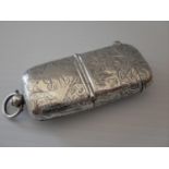 An Edwardian silver combination vesta and sovereign case with etched design, monogrammed by E J