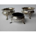 A Victorian silver salt with blue liner, London 1872 and a similar pair silver plated (2)