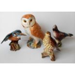 A Beswick figurine of an owl, jay, thrush and kingfisher, all without damage or repair (4)