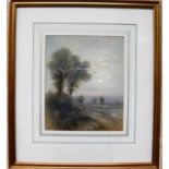 J. Harmsworth, EVENING COUNTRY STROLL, watercolour, framed, signed, 20.5 X 17 cm