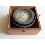 A cased Henry Browne & Son ship's compass / gimbal, no lid