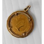 An Australian Kangaroo 1/20 oz 24ct gold proof coin, 1999, mounted, 2.66g