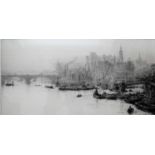 William Lionel Wyllie, (1851-1931) British, ST. PAUL'S FROM THE THAMES, etching, signed bottom