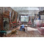 Louise Rayner (1832-1924), THE LONG ROOM, HARWOOD HOUSE, watercolour, signed bottom right, mounted,