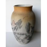 A Chinese stoneware vase with traditional all-over design, 24 cm H and another with Art Nouveau