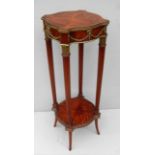 A French 19th century kingwood and walnut square bust or jardinière stand with quarter veneered