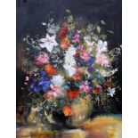 Lillian Blackie (b. 1943, Scottish) STILL LIFE FLOWERS, oil on board, mounted in gilt frame,