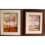 G. Kos, SEMI-ABSTRACT TREES, two, oil on canvas, framed, signed, 27 x 20 cm, 22 x 16 cm (2)