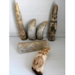 A selection of six scrimshaw replicas of Lord Nelson, The Whaler Indian of Tahiti, Captain