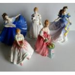 An assortment of ten Royal Doulton figurines: Marie HN 3357, Axelandra 3292, Ninette 2379, Kimberely