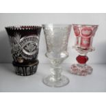 Three assorted 19th century Bohemian etched, frosted and overlay glassware