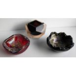 A Murano 1970s sommerso Mandurzzato block-faceted small bowl and two other bowls with gold, silver