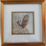 Unsigned, PORTRAIT OF OLD LADY IN GLASSES, watercolour, framed, 12.5 x 12.5 cm