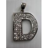 A white gold diamond encrusted letter D pendant. Approximate diamond weight 2ct, hallmarked for 9ct.