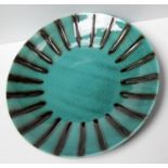 A Poole Pottery Aegean charger with abstract pattern and an unmarked charger in turquoise/black