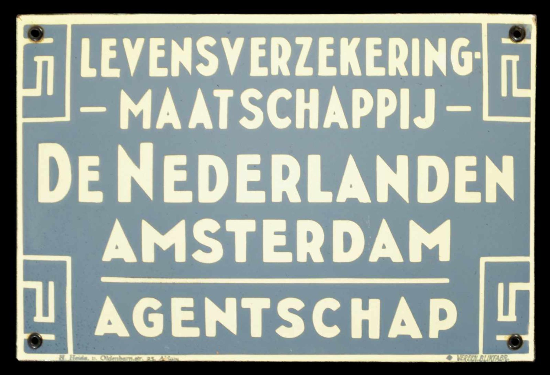 DE NEDERLANDEN (1+) Emailschild, gewölbt, schabloniert, Amsterdam/Niederlande um 1920, 30 x 20 cm,