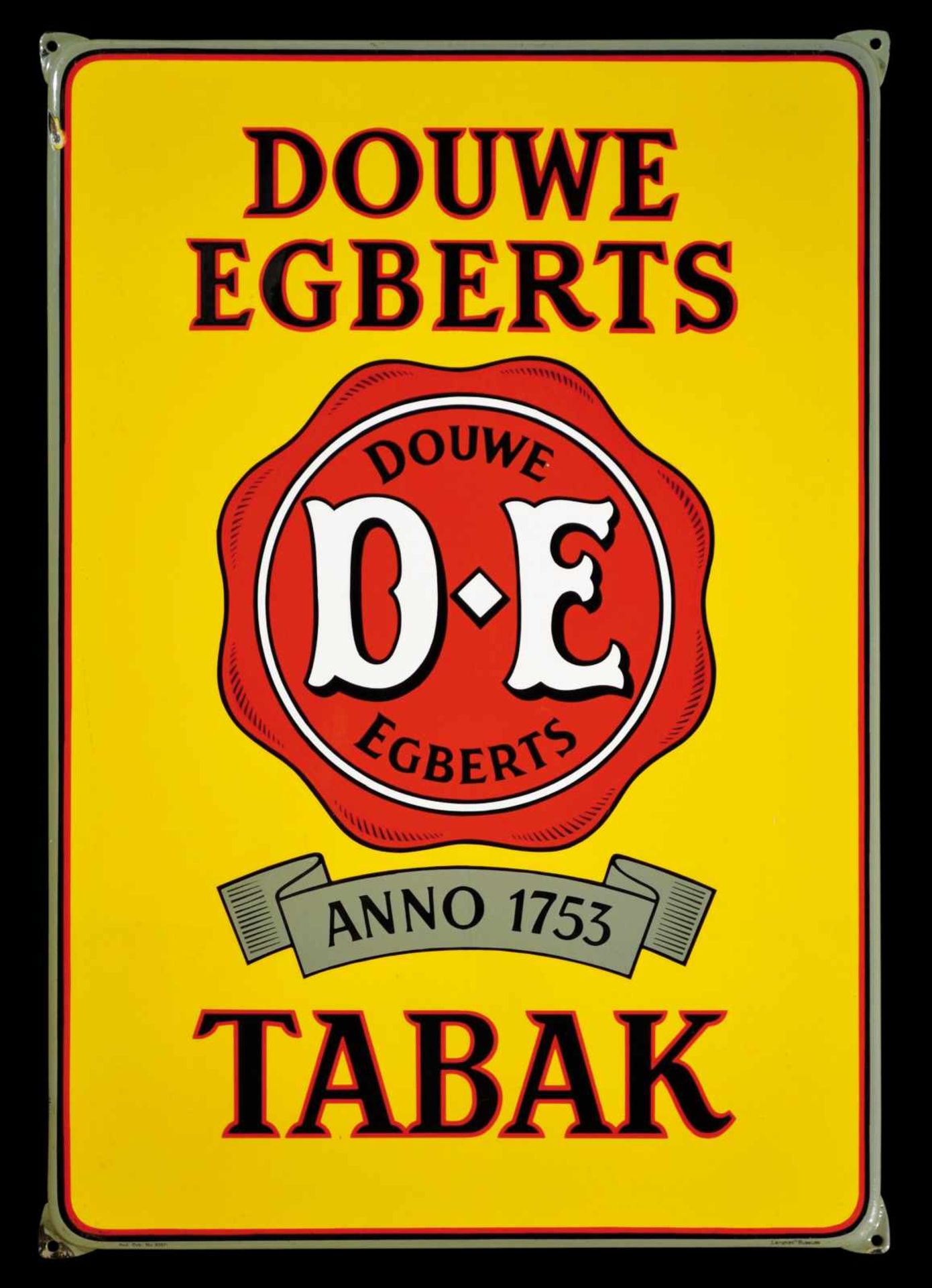 DOUWE EGBERTS TABAK (1) Emailschild, abgekantet, dick schabloniert, Niederlande um 1940, 47 x 67 cm,