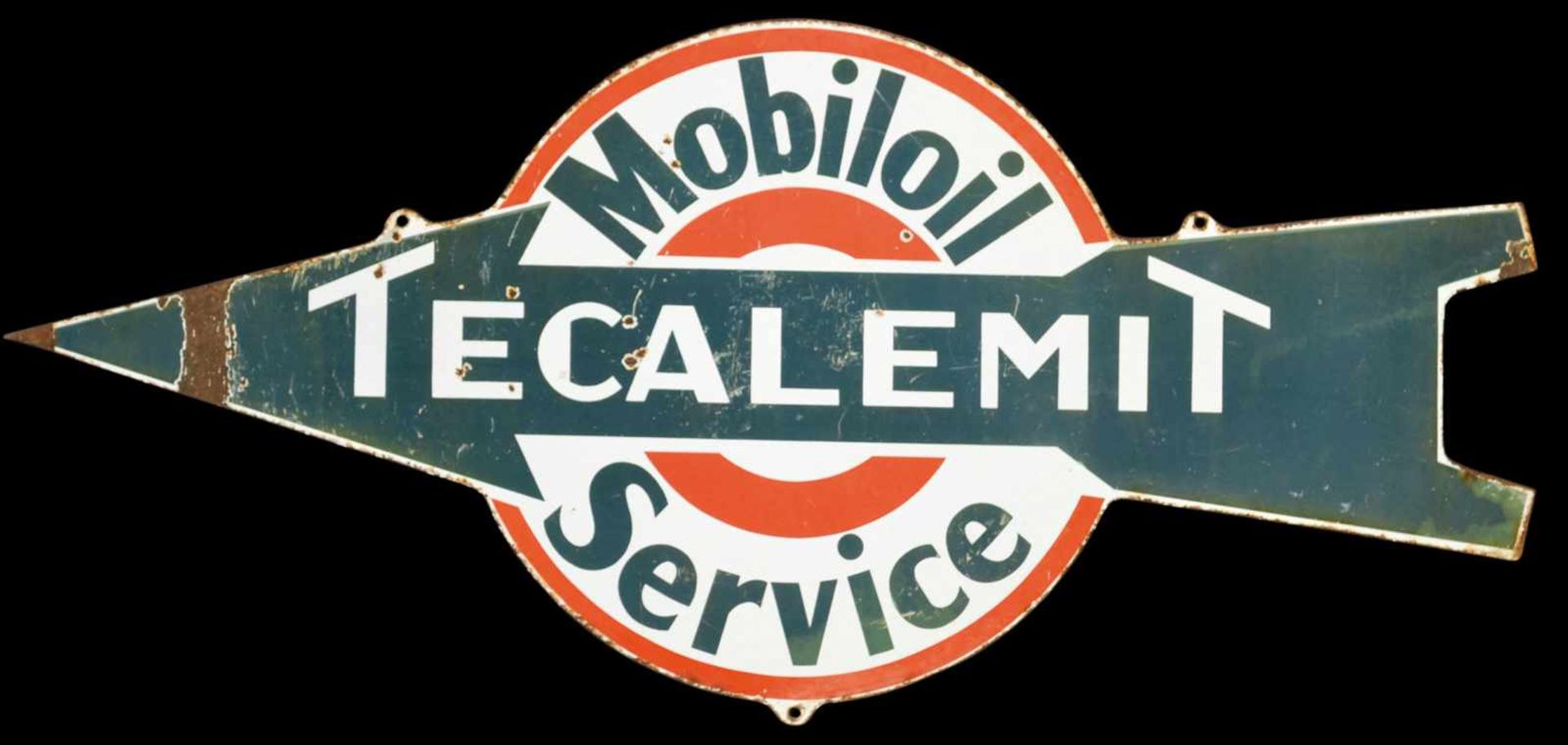 MOBILOIL TECALEMIT SERVICE (3) Emailschild, flach, schabloniert, 30er Jahre, 90 x 41 cm Emaillen