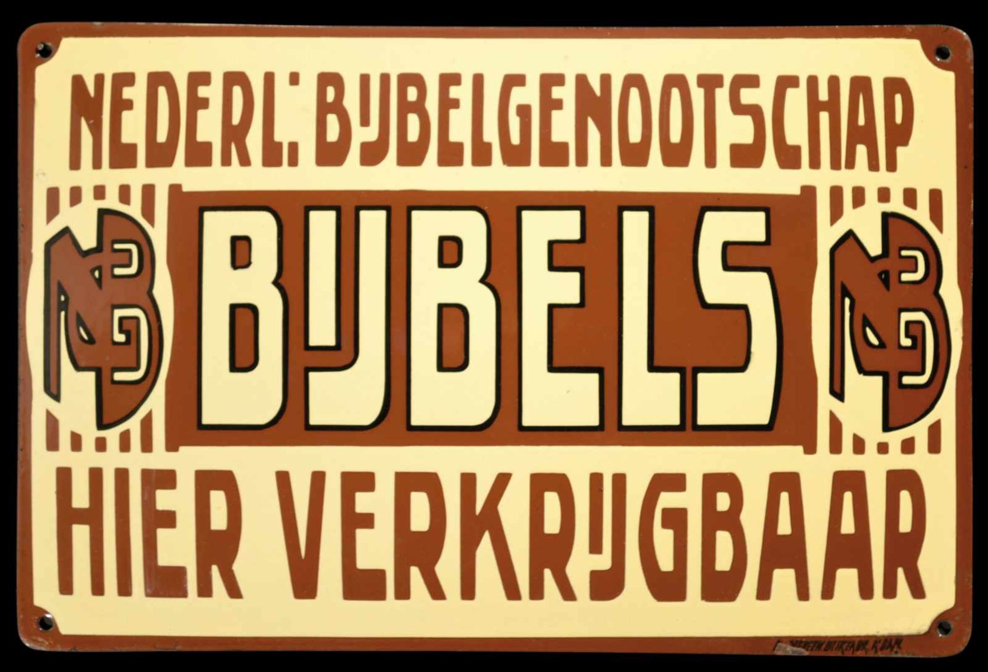 NEDERL. BIJBELGENOOTSCHAP (1+) Emailschild, gewölbt, dick schabloniert, Niederlande um 1920, 37 x 24